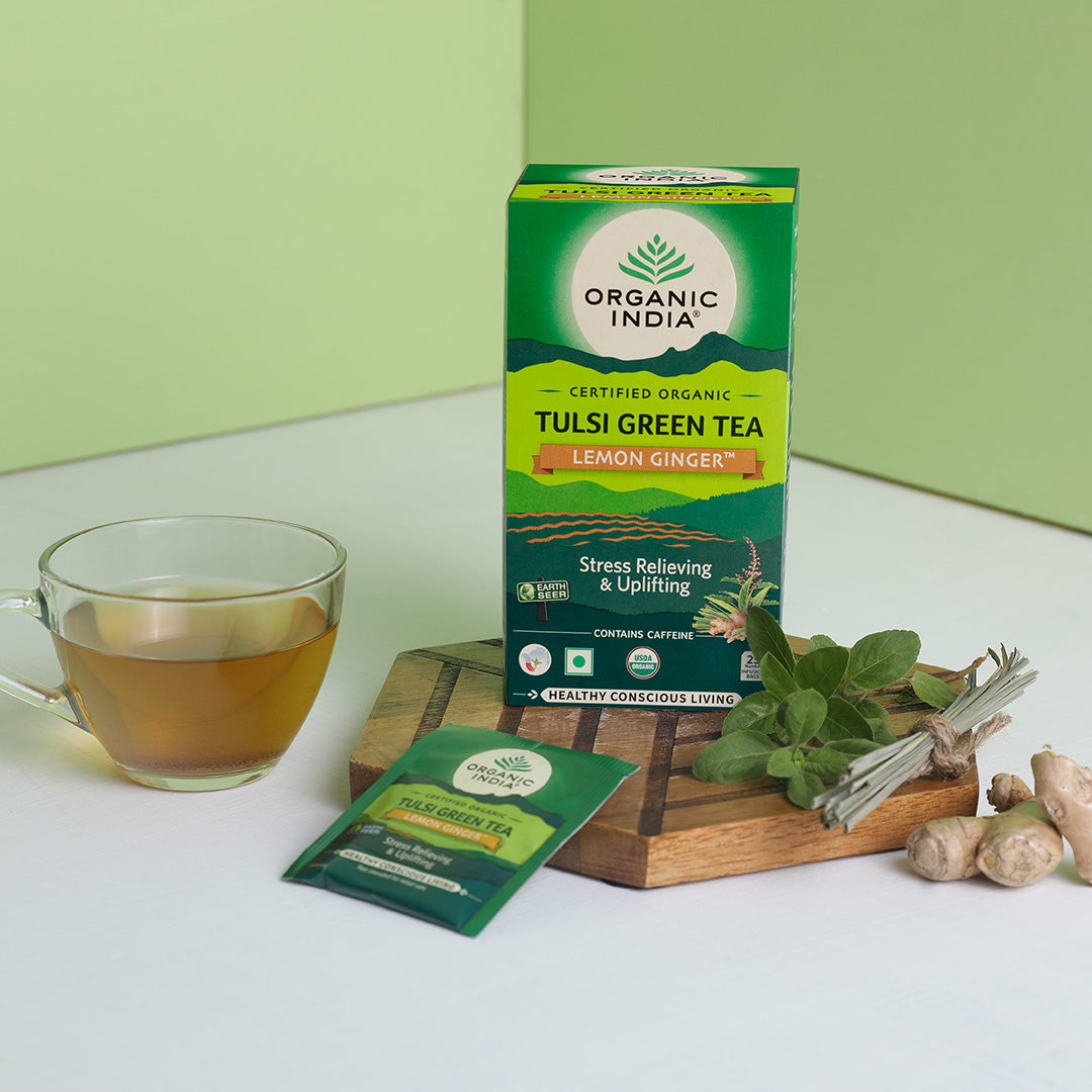 Organic India Tulsi Green Tea Lemon Ginger - PUSHMYCART