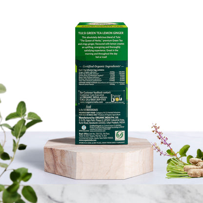 Organic India Tulsi Green Tea Lemon Ginger - PUSHMYCART