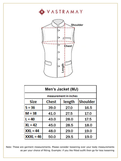 Vastramay  Men's Orange Stripes And Angrakha Pattern Classic Nehru Jacket