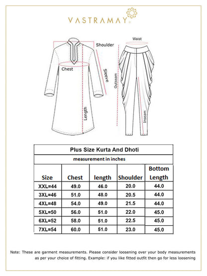 vastramay mens plus size gold cotton silk blend kurta and rose gold pleated dhoti pant set