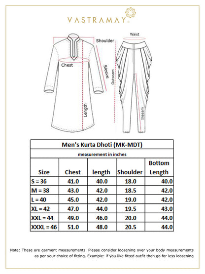 Vastramay Men's Gold Zari Weaved Kurta Dhoti Set