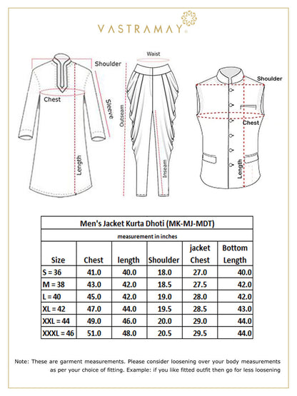 Vastramay Men's Gold Silk Blend Kurta And Dhoti With Maroon Woven Nehru Jacket