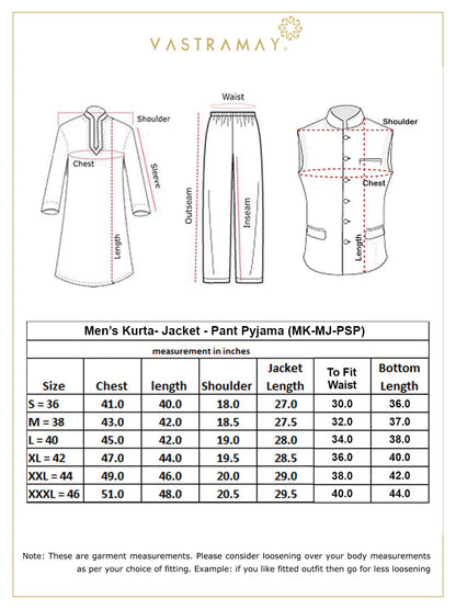 copy of Vastramay mens maroon matka silk nehru jacket with black silk blend kurta and pant style pyjama set