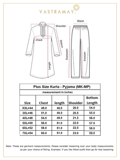 VASTRAMAY Men's Plus Size Grey Kurta And White Pyjama Set