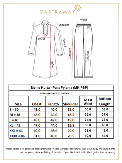 Vastramay mens orange solid kurta with white pant style pyjama set