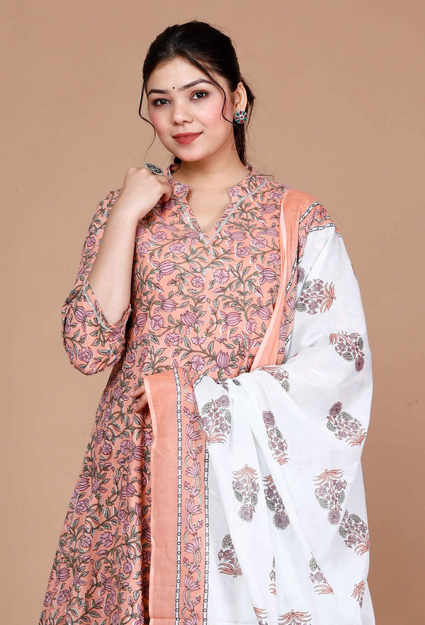 Miravan Women'S Surpassing Orange Partywear Floral Printed Anarkali Kurta Dupatta