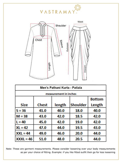 Vastramay Men's Grey Cotton Blend Pathani Suit Set