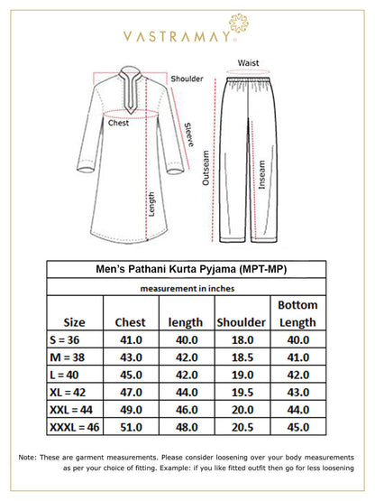 Vastramay Men's White Cotton Blend Pathani Suit Set