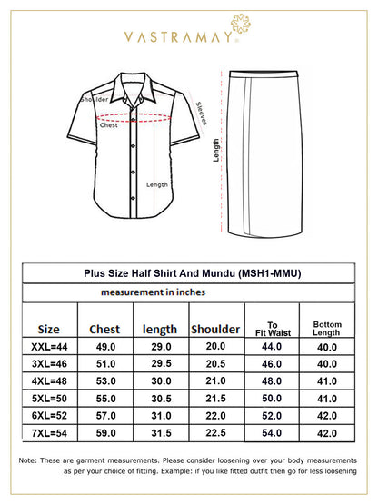 VASTRAMAY Men's Plus Size Coffee Shirt And Mundu Set