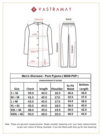 VASTRAMAY Men's Cream Golden Sequins Embroidered Sherwani Set