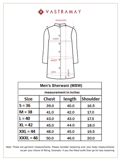 VASTRAMAY Men's Cream Golden Sequins Embroidered Sherwani Only Top