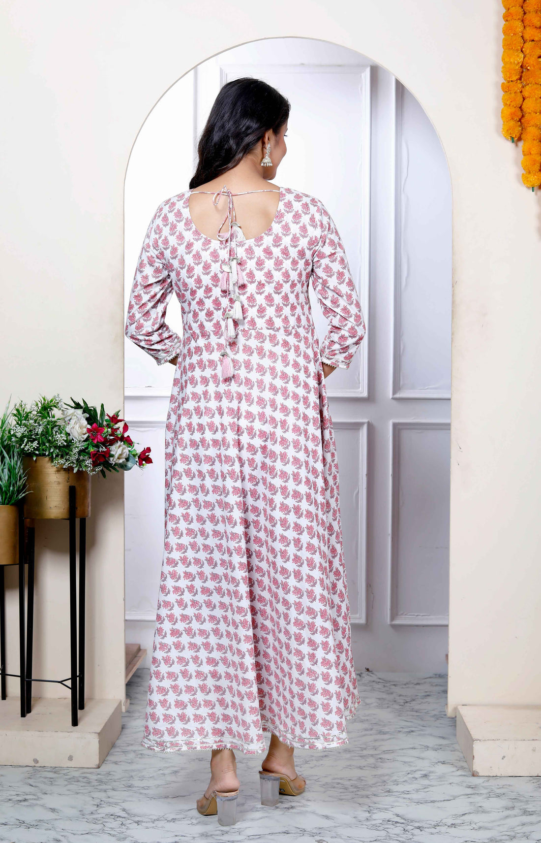 Miravan Women's Pure Cotton Printed Pink Anarkali Kurta With Dupatta Set