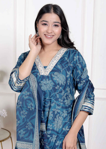 Miravan Women's Jashn Hand Block Printed ethnic anarkali kurta and dupatta