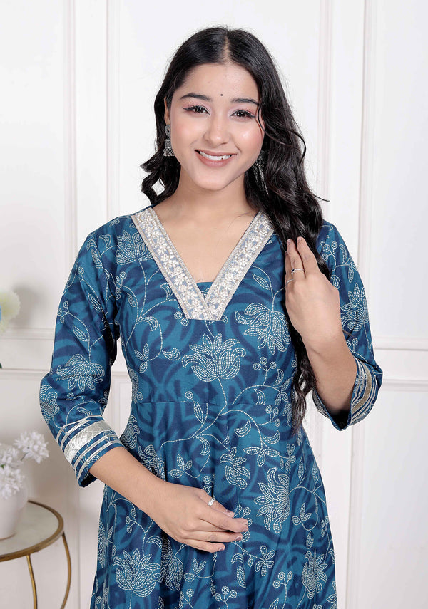 Miravan Women's Jashn Hand Block Printed ethnic anarkali kurta and dupatta