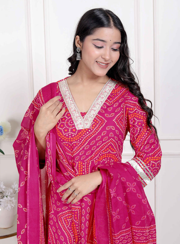 Miravan Women's Bandhani ethnic Anarkali Kurta and Dupatta