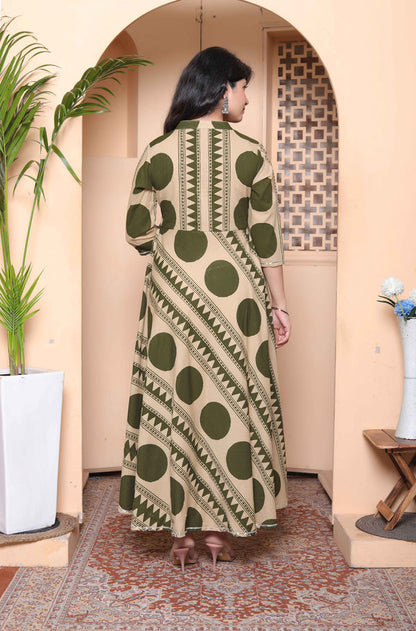 Miravan Women's Polka Dot Printed Pure Cotton Anarkali Kurta with Dupatta