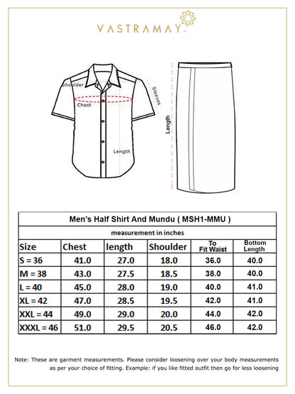 Vastramay Men's White Cotton Blend Shirt And Mundu Set