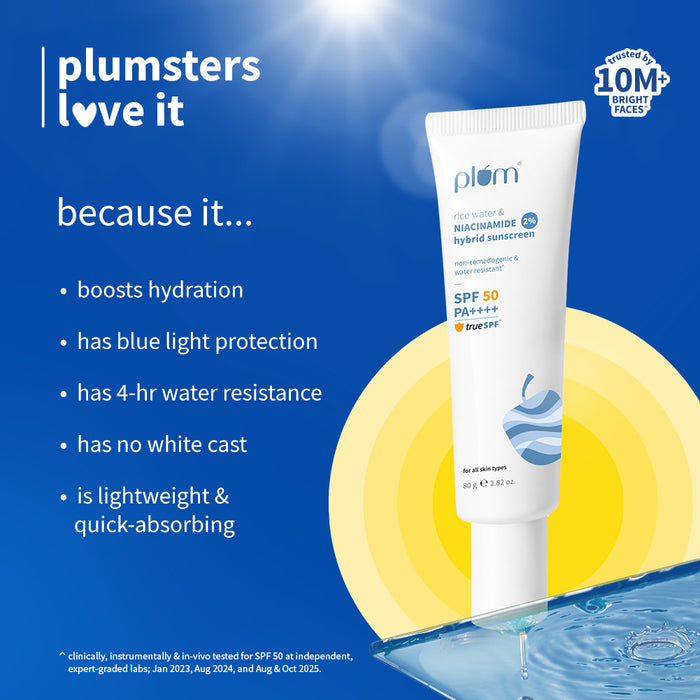 Plum 2% Niacinamide & Rice Water SPF 50 PA++++ Hybrid Sunscreen