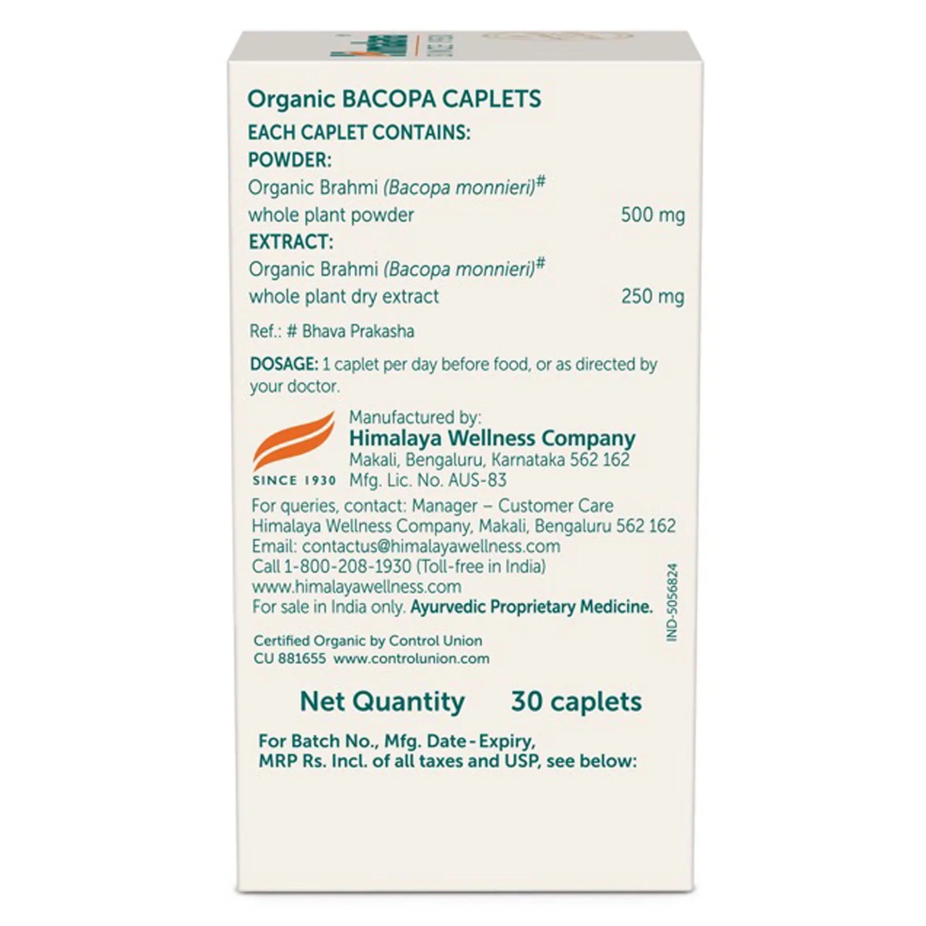 Himalaya Organic Bacopa - PUSHMYCART