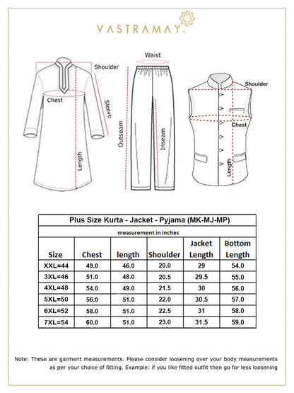 Vastramay Men's Plus Size Pink Floral printed Jacket With Mint Green Solid Kurta Pyjama Set