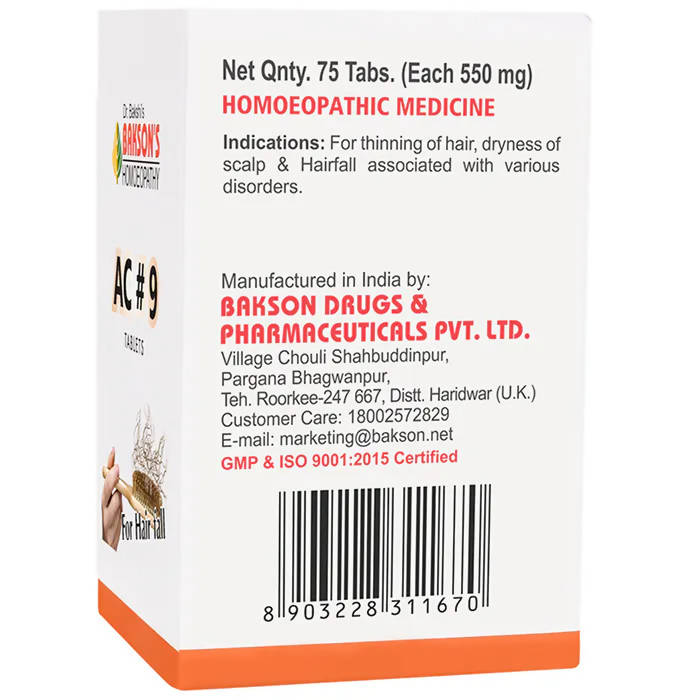 Bakson's Homeopathy AC#9 Tablets - PUSHMYCART