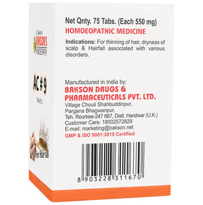 Bakson's Homeopathy AC#9 Tablets - PUSHMYCART