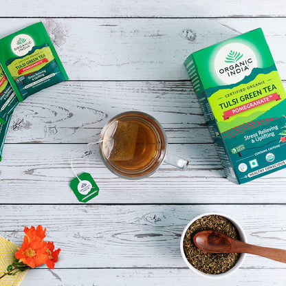 Organic India Tulsi Green Tea Pomegranate - PUSHMYCART