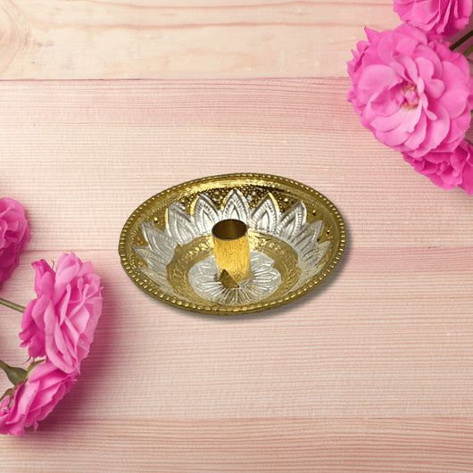 Pure Silver Gold Coated Diya