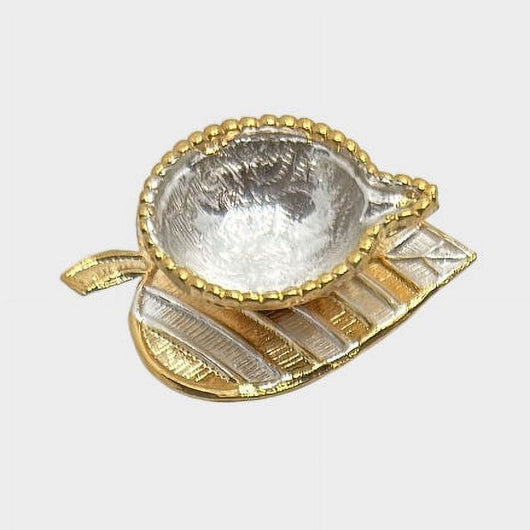 Pure Silver Gold Coated Leaf Diya