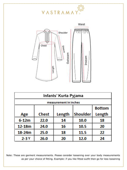 Vastramay sishu boys beige and white embroidered cotton kurta pyjama set