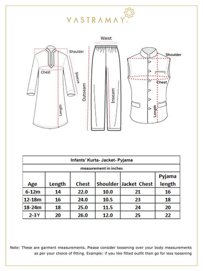 Vastramay SISHU Boy's Blue Printed Kurta with Rose Gold Pyjamas & Nehru Jacket