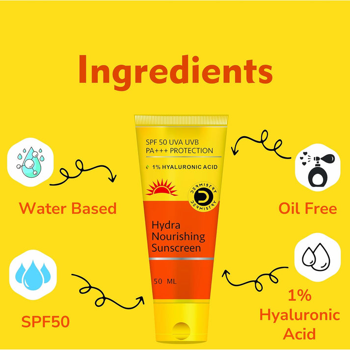 Dermistry 1% Hyaluronic Acid Sunscreen SPF 50 for Hydrated Skin