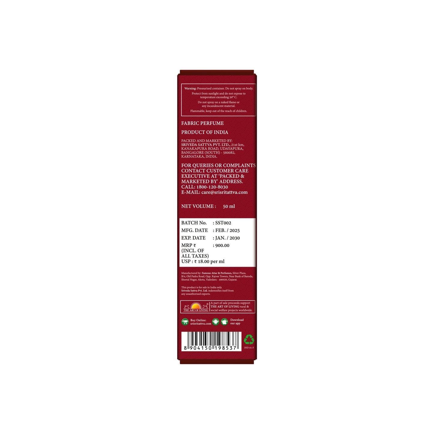 Sri Sri Tattva Saffron Sandal Fabric Perfume