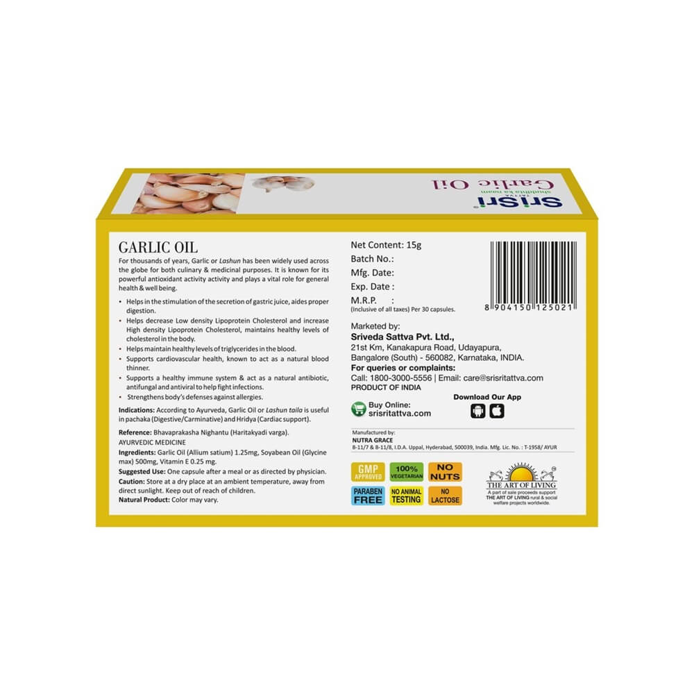 Sri Sri Tattva Garlic Oil Veg Capsule 30Caps - PUSHMYCART
