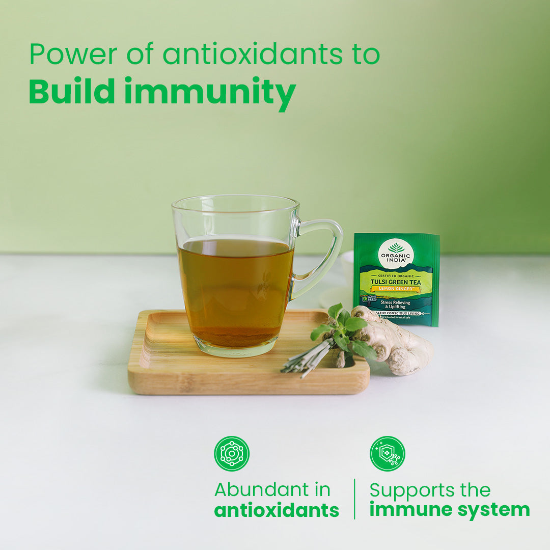 Organic India Tulsi Green Tea Lemon Ginger - PUSHMYCART