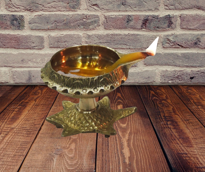 Brass Oil Lamp Deepak On Tortoise