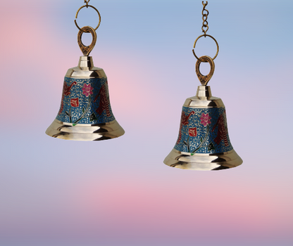 Brass Hanging Pooja Bell Blue Color