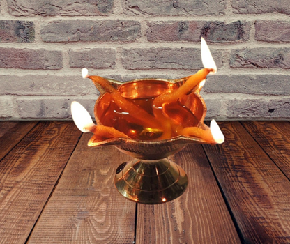 Brass Table Oil Lamp Deepak 4 Wicks