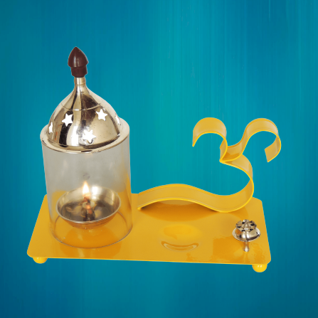 Iron and Brass Om Chimney Deepak Yellow