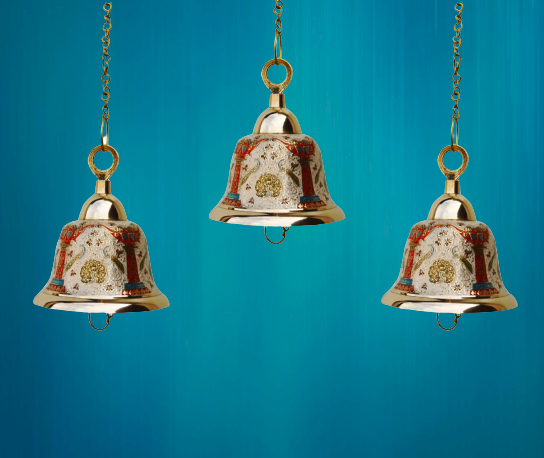 Brass Hanging Pooja Bell White Color