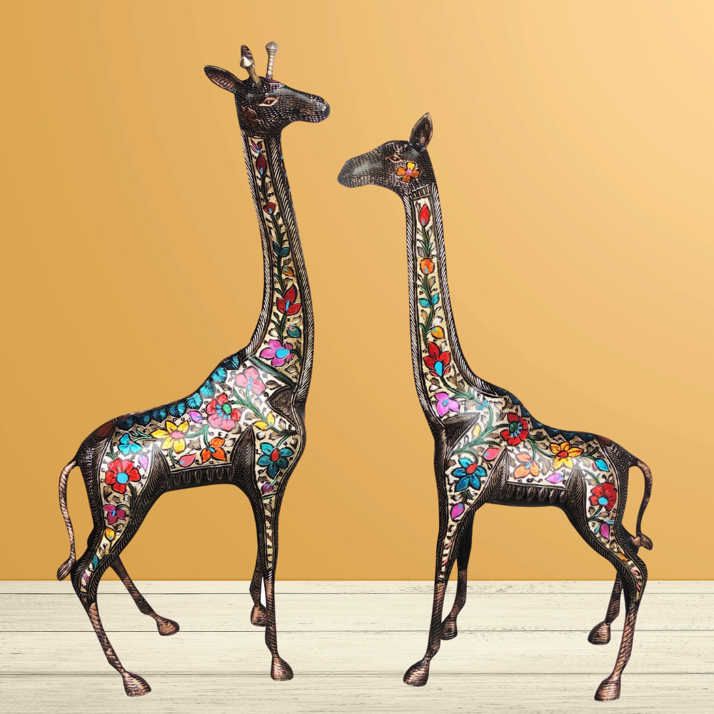 Brass Giraffe Statue Set of 2 Pieces