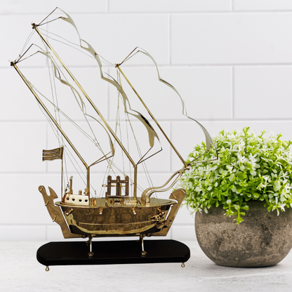 Brass Ship With Wooden Base Big