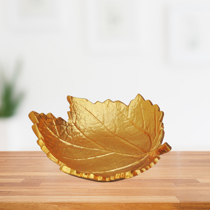 Brass Decorative Gold Plated Leaf Bowl