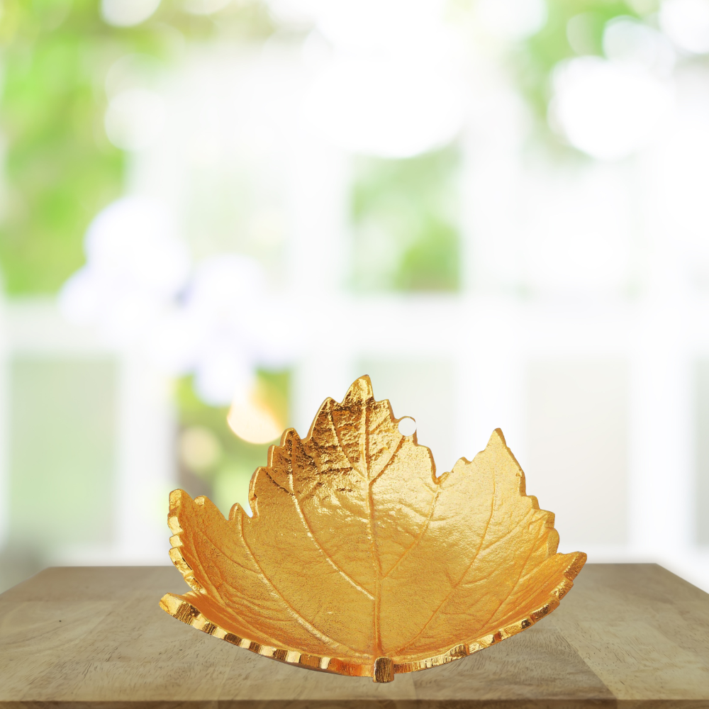 Brass Decorative Gold Plated Leaf Bowl