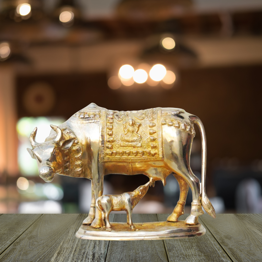 Brass Cow With Calf Statue 8.