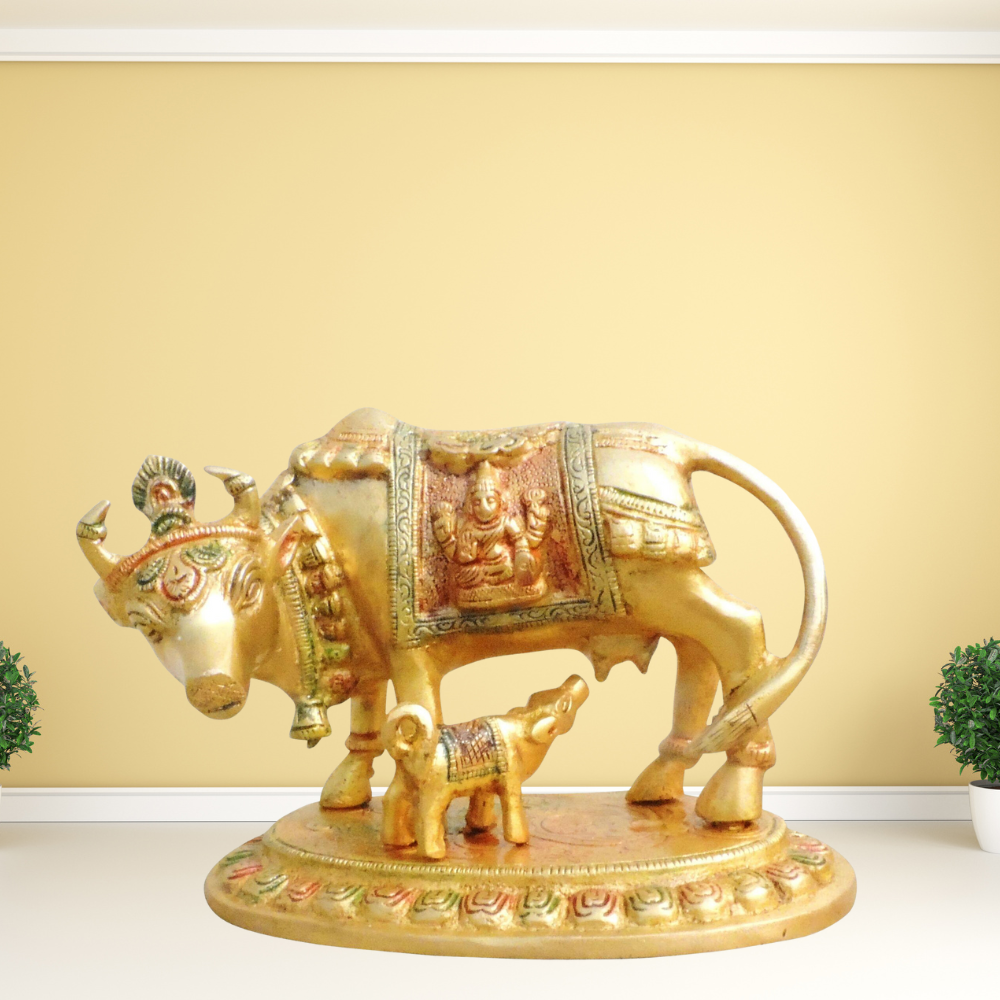 Brass Cow With Calf Statue