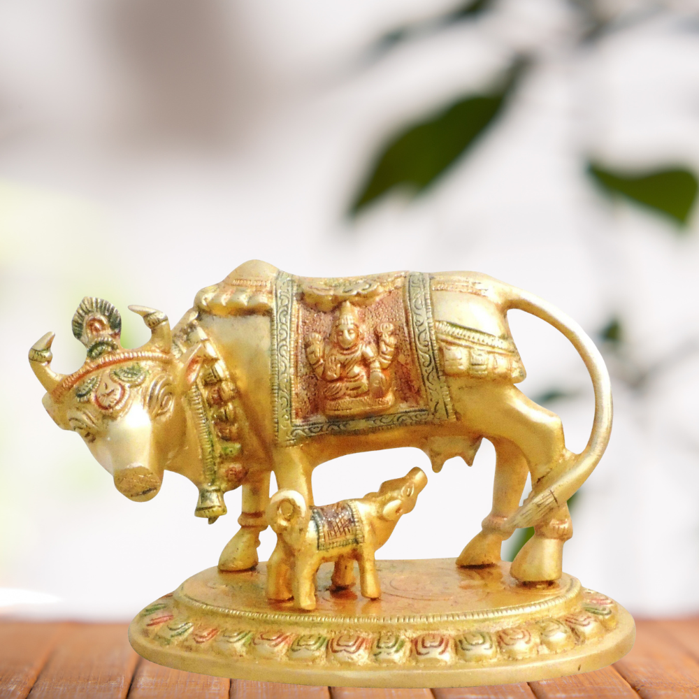 Brass Cow With Calf Statue