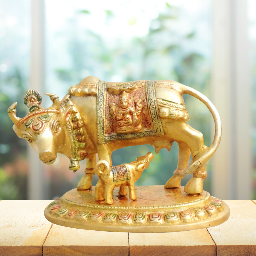 Brass Cow With Calf Statue