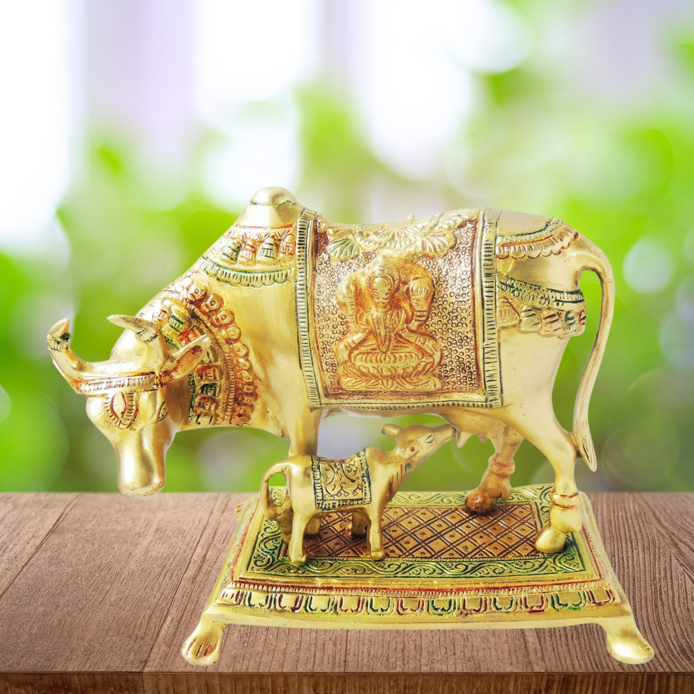 Brass Cow With Calf Statue