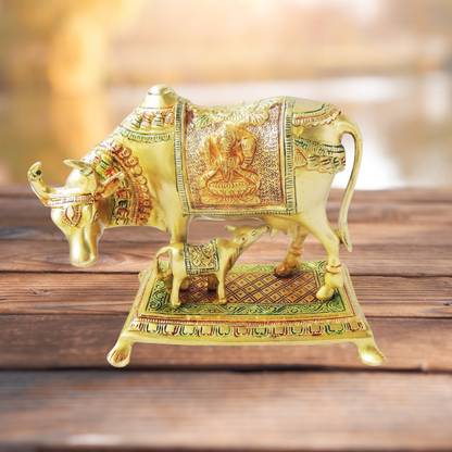 Brass Cow With Calf Statue